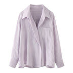 Autumn New Elegant Striped Patch Pocket Shirt Top For Women