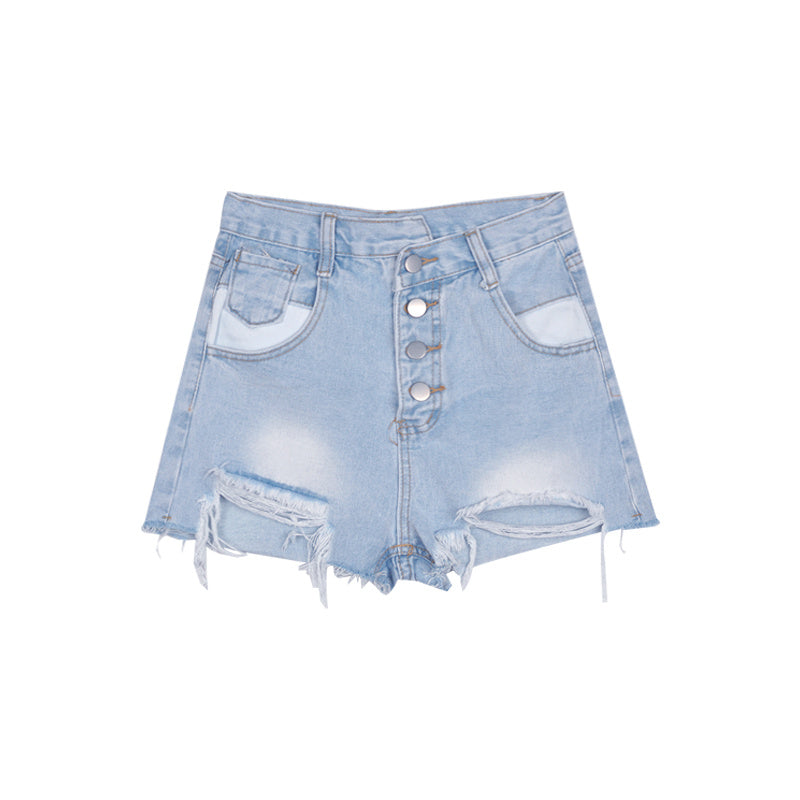 Summer Ladies Irregular Ripped Raw Edge Jeans
